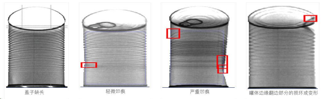 X-ray检测罐装食品的缺陷：盖子缺失-凹痕-罐体边缘翻边部分的损坏或变形